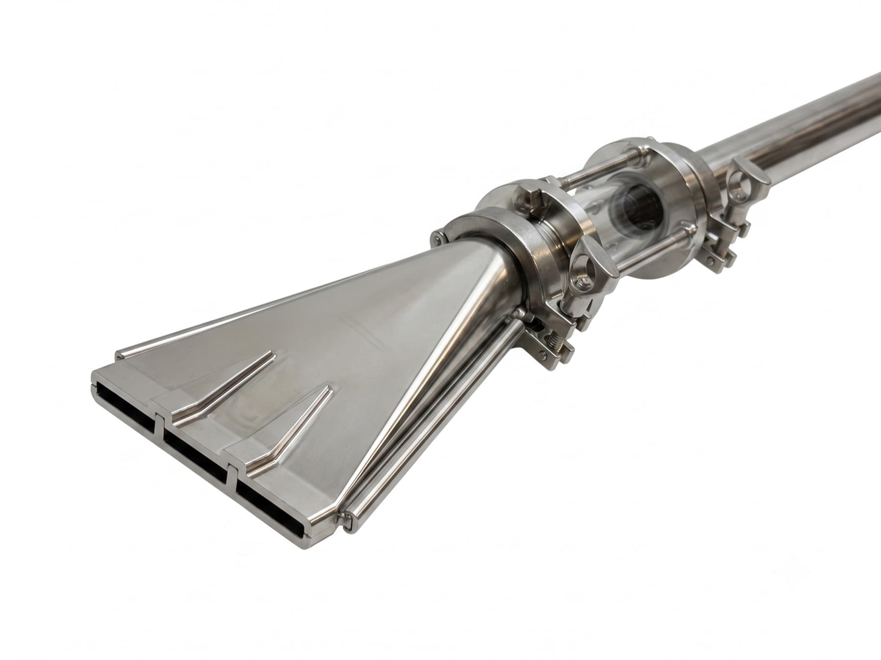 The Meat Bot 3-strip stainless steel nozzle with its 1.5-inch Tri-Clamp fitting